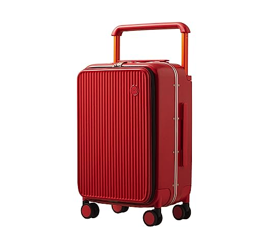Mixi Carry On Luggage 20'' Suitcase with Front Laptop Pocket, Wide Handle Rolling Travel Suitcases PC Hardshell with Aluminum Frame Spinner Wheels & TSA Lock, Carry-On Luggage(Red)
