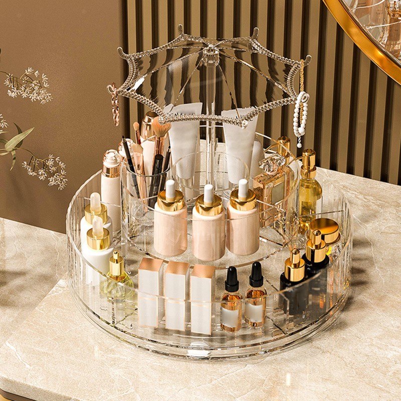 360 Degree Rotating Makeup Organizer Vanity Tray Large Capacity Brush Holder
